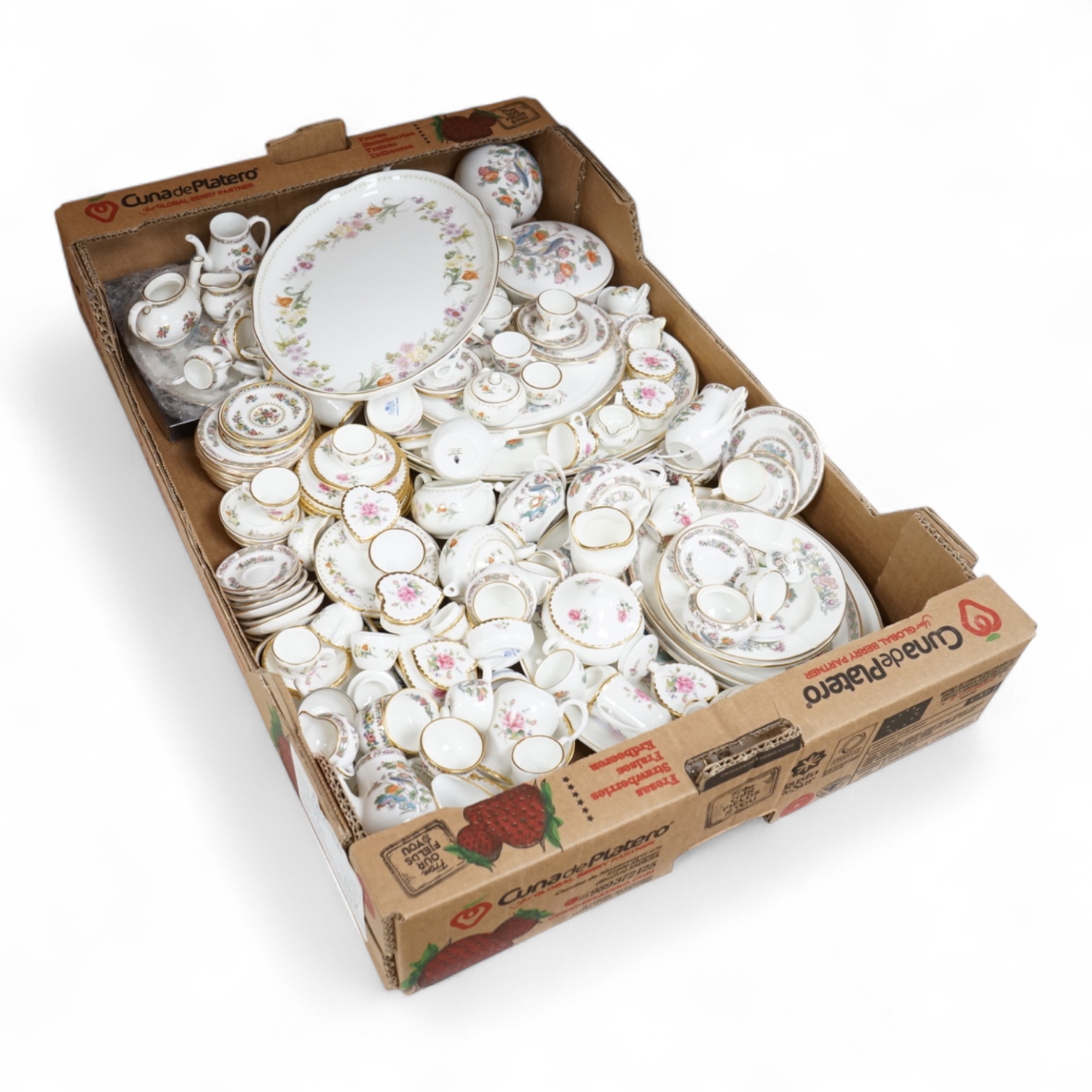 A large collection of Wedgwood and Coalport miniature tea wares, largest piece 24cm wide